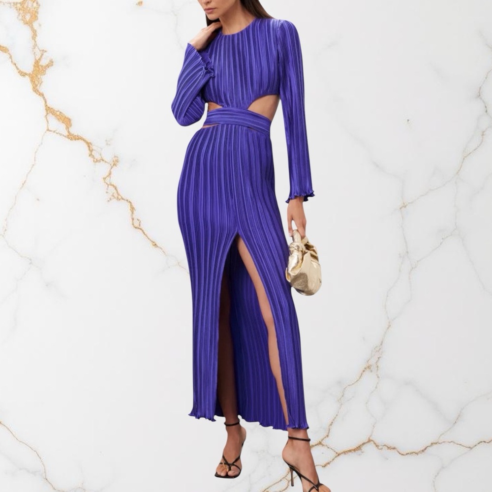 Aiifos Phillipa Gown Purple Pleated Plisse Cutout Maxi Dress 6